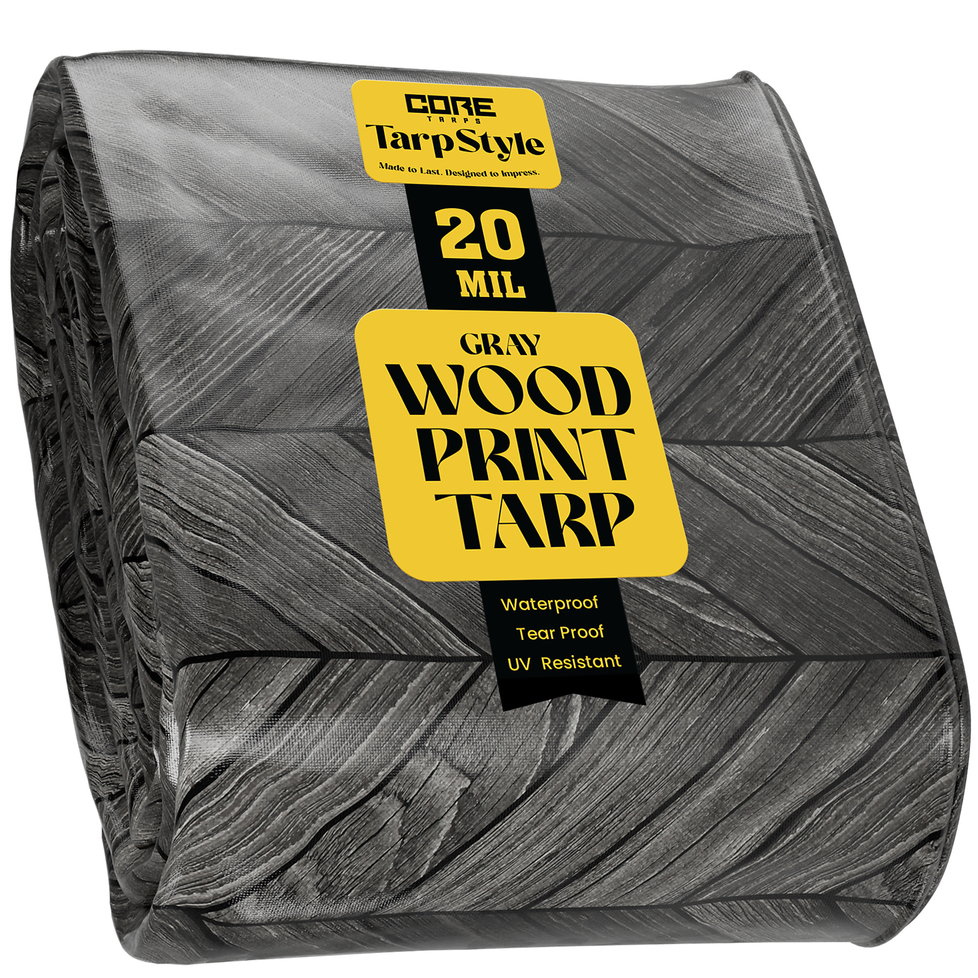 Core Tarps Extreme Heavy-Duty Tarp Cover — 6ft. x 8ft., 20 Mil, Waterproof, UV-Resistant, Rip and Tear Proof, Reinforced Edges, Grey Wood/Black, Model# CT-712-6X8